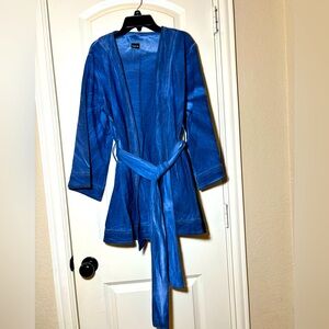 Saachi Anthropologie Kimono Jacket With Tie Waist Faux Denim Blue Women’s S M L